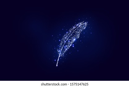 Feather. Vector illustration of a constellation on a dark background.