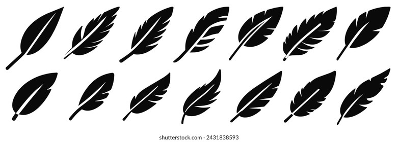 Ilustración del vector de la pluma. Plumas de aves. Silueta de plumas de pluma negra.	
