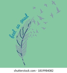 Feather vector illustration, print design for women's top, t shirts graphic/illustration