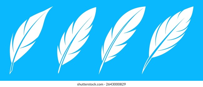 Feather vector illustration set with soft plume designs on blue background