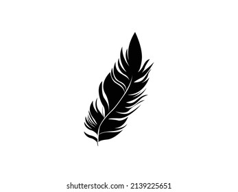 Feather Vector Illustration. Feather Silhouette Symbol. Emblem Isolated On White Background, Flat Style For Graphic, Sketch Bird Plume Logo. 