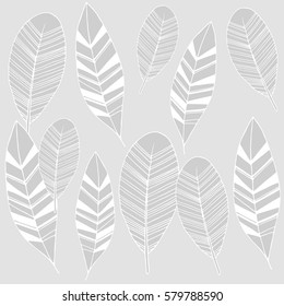 Feather vector seamless background. Tribal pattern in gray.