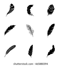 Feather vector set. Simple feather shape illustration, editable elements, can be used in logo design