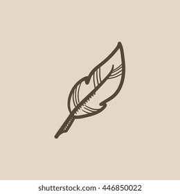 Feather vector sketch icon isolated on background. Hand drawn Feather icon. Feather sketch icon for infographic, website or app.