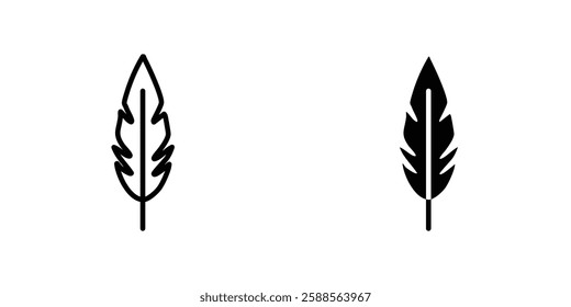 Feather vectors icons set in filled and strokes on white background
