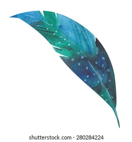 Feather. Watercolor hand painted vector illustration