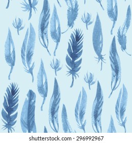 Feather watercolor set. Vector illustration.