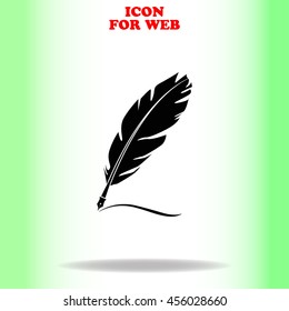 Feather web icon. Black illustration on white background