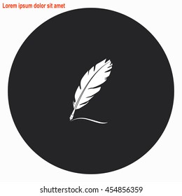 Feather web icon. Gray circle button with white illustration.