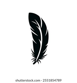 Feather weight light black vector icon. Smooth black feather pictogram logo bird icon