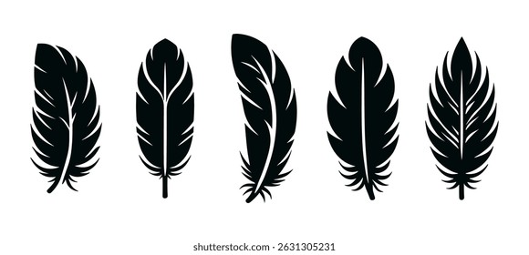 Feather weight light black vector icon. Smooth black feather pictogram logo bird icon