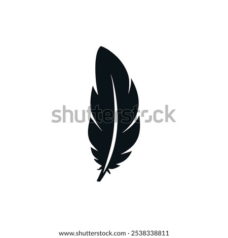 Feather weight light black vector icon. Smooth black feather pictogram logo bird icon