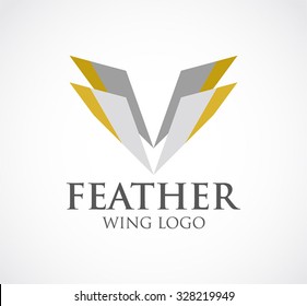 Feather wing of flying abstract vector and logo design or template elegant business icon of air company identity symbol concept