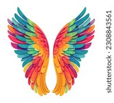 feather wings bright color icon isolated
