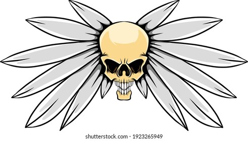 The feather wings with the creepy human head skull for the tattoo inspiration of illustration