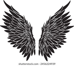 Alas de pluma en forma de Ángel o Dragón Ilustración en Vector