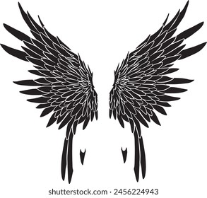 Alas de pluma en forma de Ángel o Dragón Ilustración en Vector