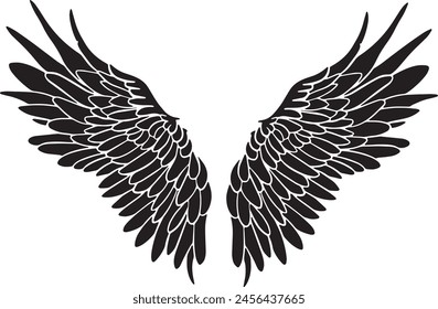 Alas de pluma en forma de Ángel o Dragón Ilustración en Vector