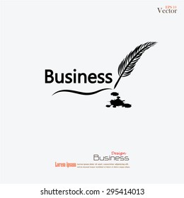  Feather writing "business" with ink. Vector illustration.