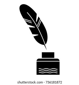 feather with writing ink - literature icon, vector illustration, black sign on isolated background