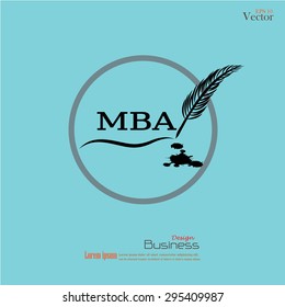  Feather writing MBA with ink. Vector illustration.