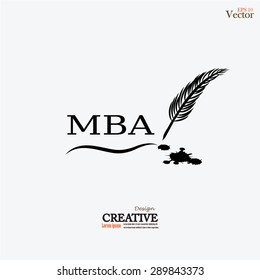 feather writing MBA with ink.feather writing.vector illustration.