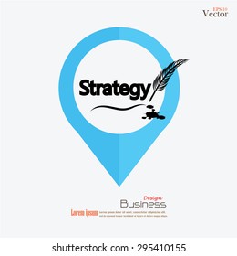  Feather writing "strategy" with ink. Vector illustration.