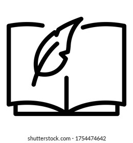 Feather wrote in diary icon. Outline feather wrote in diary vector icon for web design isolated on white background