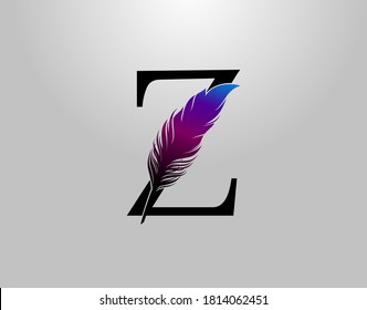 Feather Z Letter Brand Logo icon, vector design concept feather with letter for initial luxury business, firm, law service, boutique and more brand identity.