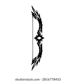 Feathered Blade Edge Fantasy Bow Silhouette Black Archery Weapon