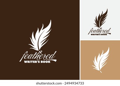 Feathered Writer’s Book Logo Template: Combines elegance and creativity for publishing houses or writers. Layered EPS Vector