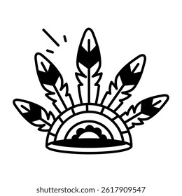 Feathered headdress icon in hand drawn style 
