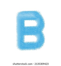 Feathered letter B font vector. Easy editable letters. Soft and realistic feathers. Blue, fluffy, hairy letter B, isolated on white background.