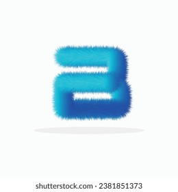 Feathered letter B font vector. Easy editable letters. Soft and realistic feathers. Blue, fluffy, hairy letter B, isolated on a white background.