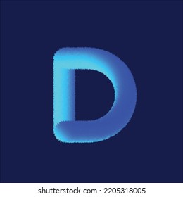 Feathered letter d font vector. Easy editable letters. Soft and realistic feathers. Blue, fluffy, hairy letter d, isolated on white background