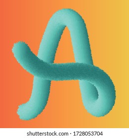 Feathered letter A font vector. Easy editable letters. Soft and realistic feathers. Blue, fluffy, hairy letter A.