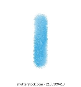 Feathered letter i font vector. Easy editable letters. Soft and realistic feathers. Blue, fluffy, hairy letter I, isolated on white background.