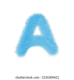 Feathered letter A font vector. Easy editable letters. Soft and realistic feathers. Blue, fluffy, hairy letter A, isolated on white background.