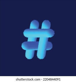 Feathered letter # font vector. Easy editable letters. Soft and realistic feathers. Blue, fluffy, hairy letter #, isolated on white background