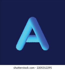 Letra de plumas A vector de fuente. Letras fáciles de editar. Las plumas suaves y realistas. Azul, esponjoso, letra peluda A, aislado sobre fondo blanco