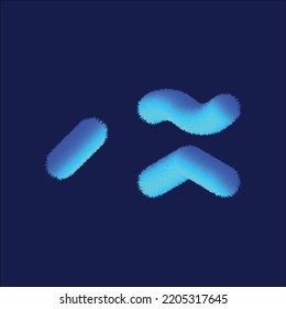Feathered letter font vector. Easy editable letters. Soft and realistic feathers. Blue, fluffy, hairy letter, isolated on white background