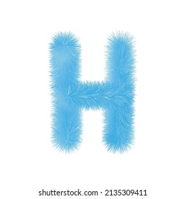 Feathered letter H font vector. Easy editable letters. Soft and realistic feathers. Blue, fluffy, hairy letter H, isolated on white background.