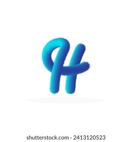 Feathered letter H font vector. Easy editable letters. Soft and realistic feathers. Blue, fluffy, hairy letter H, isolated on a white background