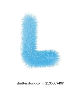 Feathered letter L font vector. Easy editable letters. Soft and realistic feathers. Blue, fluffy, hairy letter L, isolated on white background.