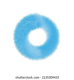 Feathered letter O font vector. Easy editable letters. Soft and realistic feathers. Blue, fluffy, hairy letter O, isolated on white background.