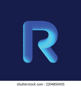 Schriftvektor mit Vorzeichen R. Leicht bearbeitbare Buchstaben. Weiche und realistische Federn. Blau, fließend, haier Buchstabe R, einzeln auf weißem Hintergrund