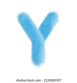 Feathered letter Y font vector. Easy editable letters. Soft and realistic feathers. Blue, fluffy, hairy letter Y, isolated on white background.