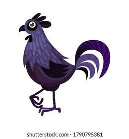 Feathered Rooster with Tail as Farm Bird Vector Illustration