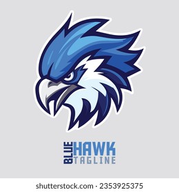 Feathered Team Icon: Mascot Illustration, Vector Graphic for Sport and E-Sport Gaming Teams, Showcasing Illustrated Blue Hawk, Eagle, Falcon Logo.