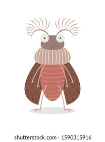 Feather-horn beetle vector illustration cartoon isolated on white background. Feather or fan-horned beetles vector cartoon. Weird bug insect cartoon. 